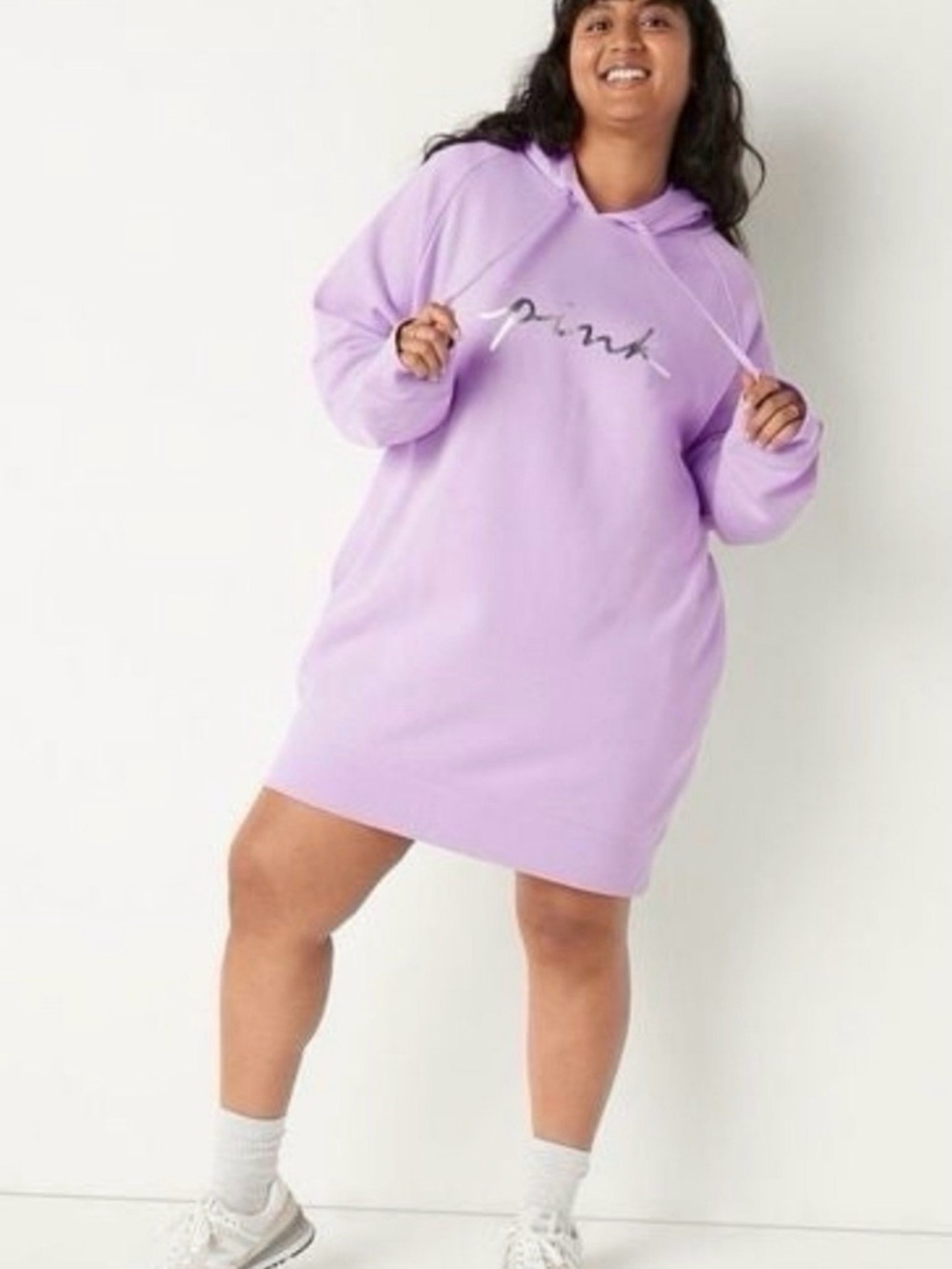 VS Pink Lilac oversized Hooded Sweatshirt Dress with pockets